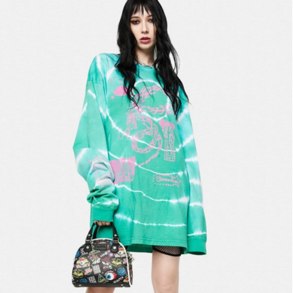 Dolls Kill Dragon Print Tie Dye Long Sleeve Tee Size 8